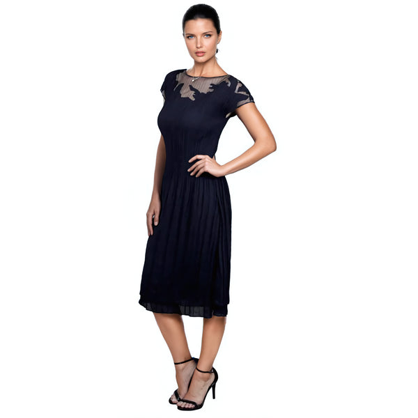 Illusion Cap Sleeve Dress - DR458 Black